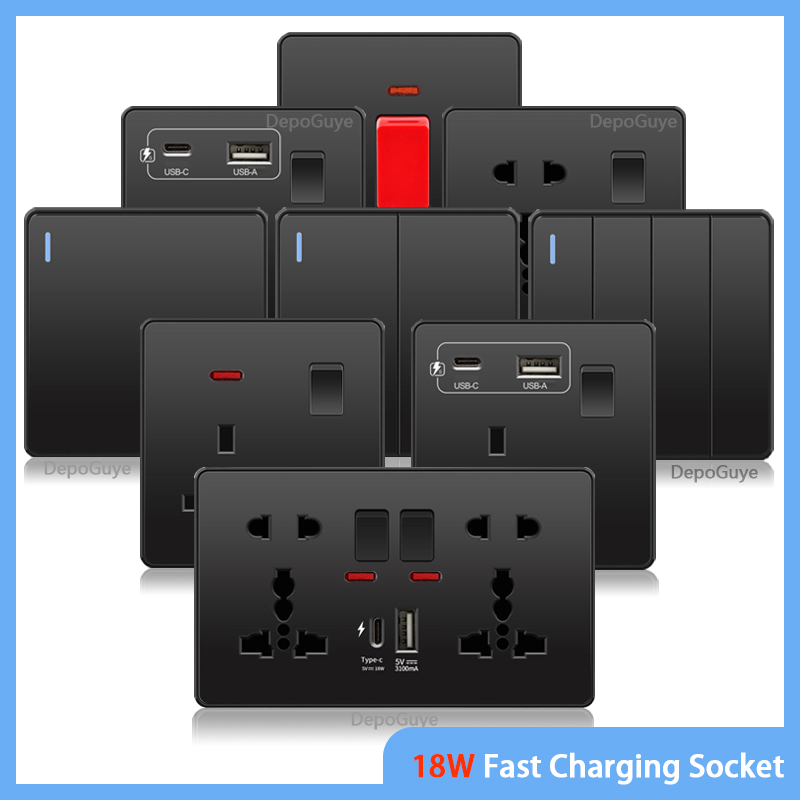 Travel Accessories Uk - ユニバーサルブラック USB Type-C 18W スマート高速充電ソケットダブル 5