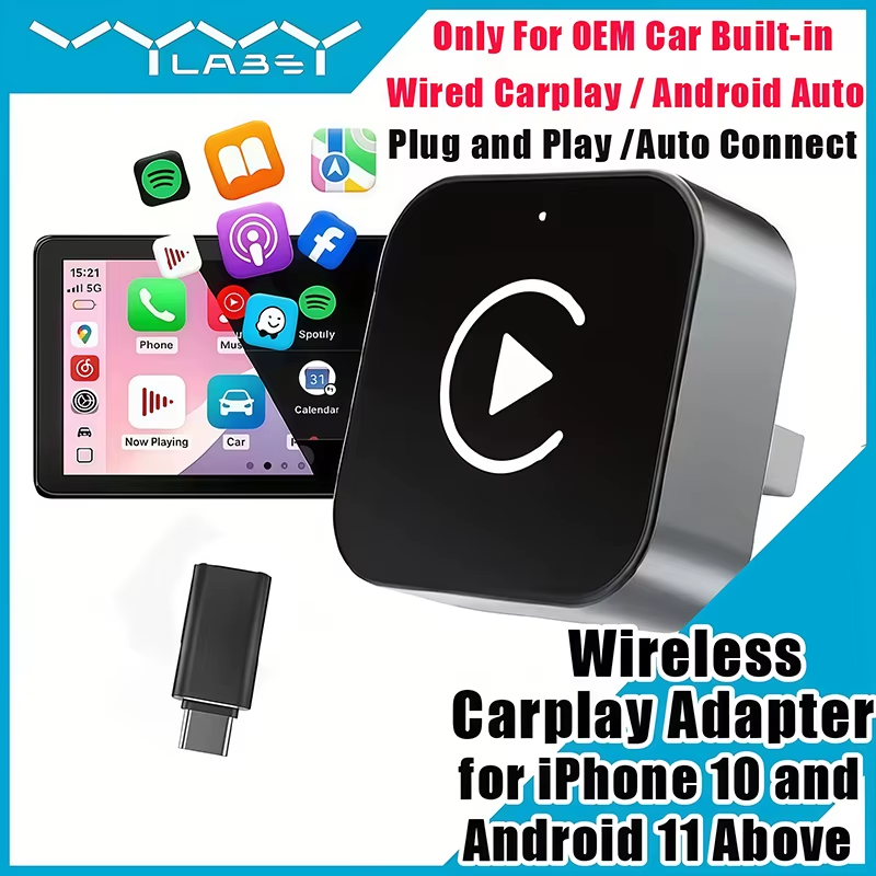 Travel Plug Type C - 2-in-1 ワイヤレスCarPlayアダプター プラグアンドプレイ iPhone 10 以降、Android
