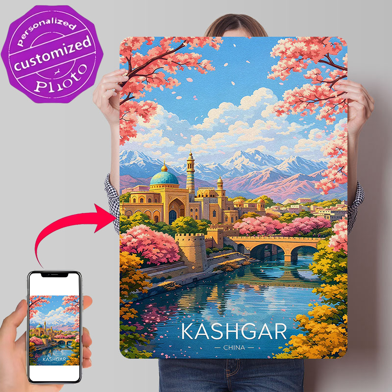 Travel Accessories For Europe - カシュガル中国旅行3Dテクスチャプリントポスターカスタムヴィンテージメタルティンプレートサイン壁飾り家の装飾バーアクセサリー