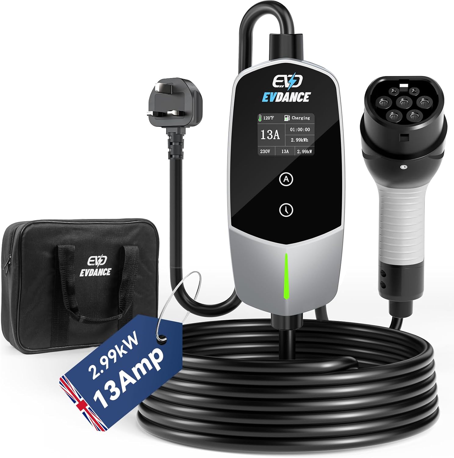 Travel Accessories Uk - EVDANCE ポータブルEV充電器 タイプ2 UKプラグ 13A 2.99KW