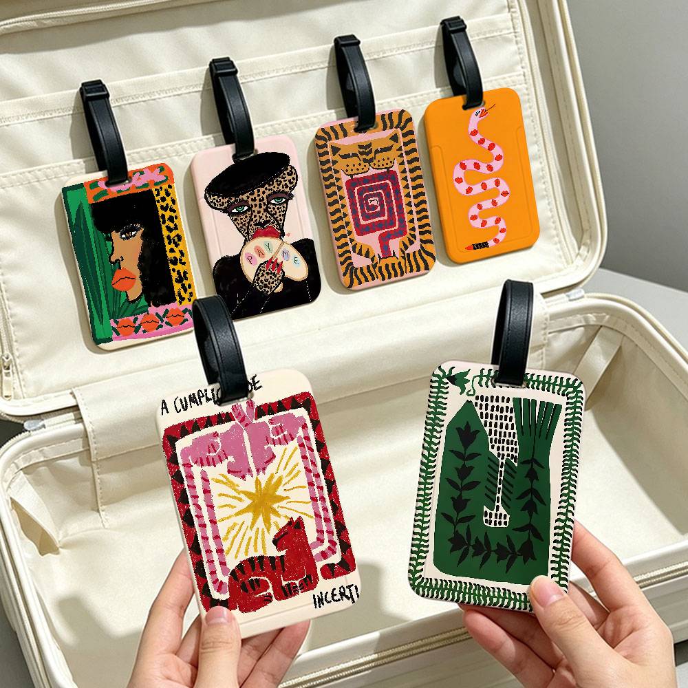 Travel Accessories Egypt - 抽象的な古代エジプトの蛇と豹のPVC製ラゲージタグ、情報カード付き、紛失防止ネームラベル、スーツケース用トラベルアクセサリー