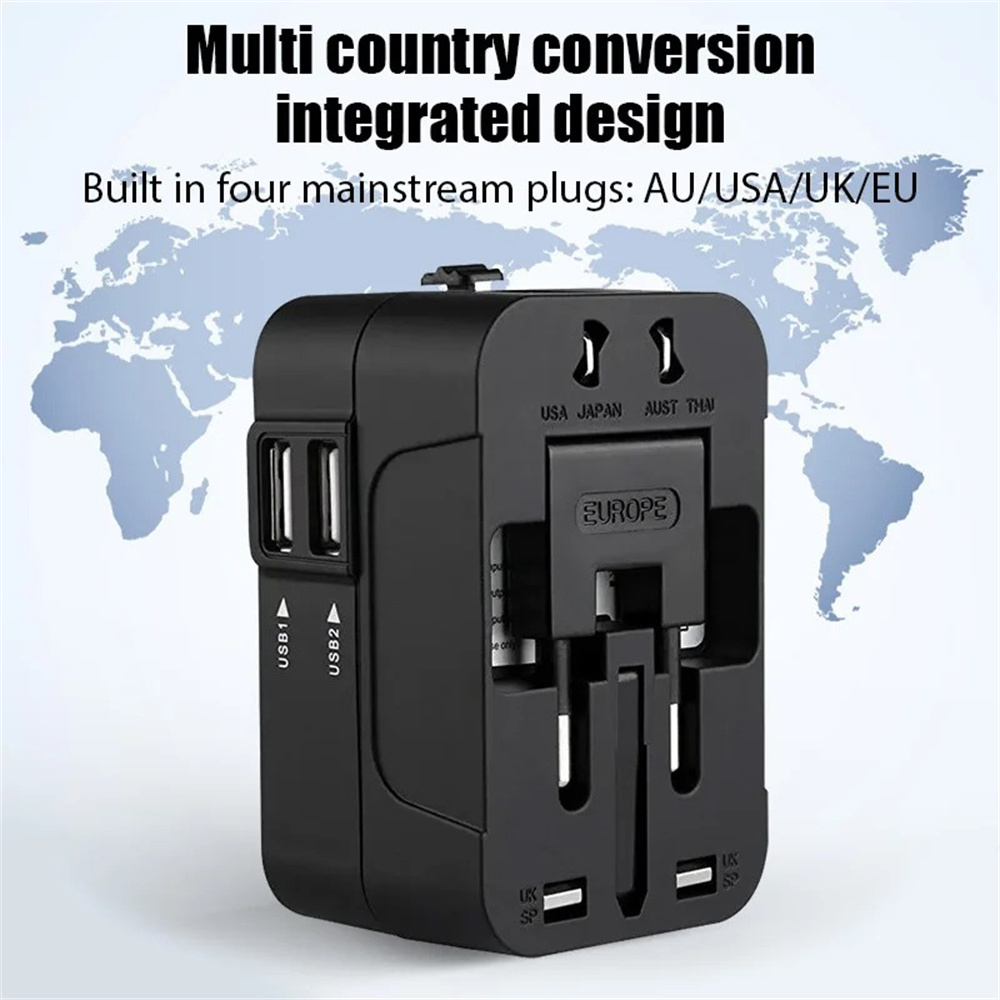 Travel Accessories Uk - オールインワン万能国際プラグアダプター 2USBポート 1 Type-Cポート 世界旅行用AC電源充電アダプター AU/US/UK/EUコンバーター