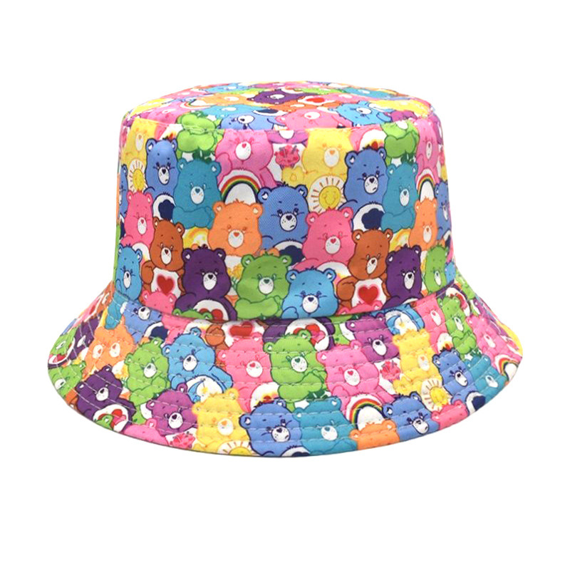 Travel Accessories Cute - 新しいかわいい漫画ケアベアーズ漁師の帽子日焼け止め両面盆地帽子男性と女性の屋外旅行日よけ帽子
