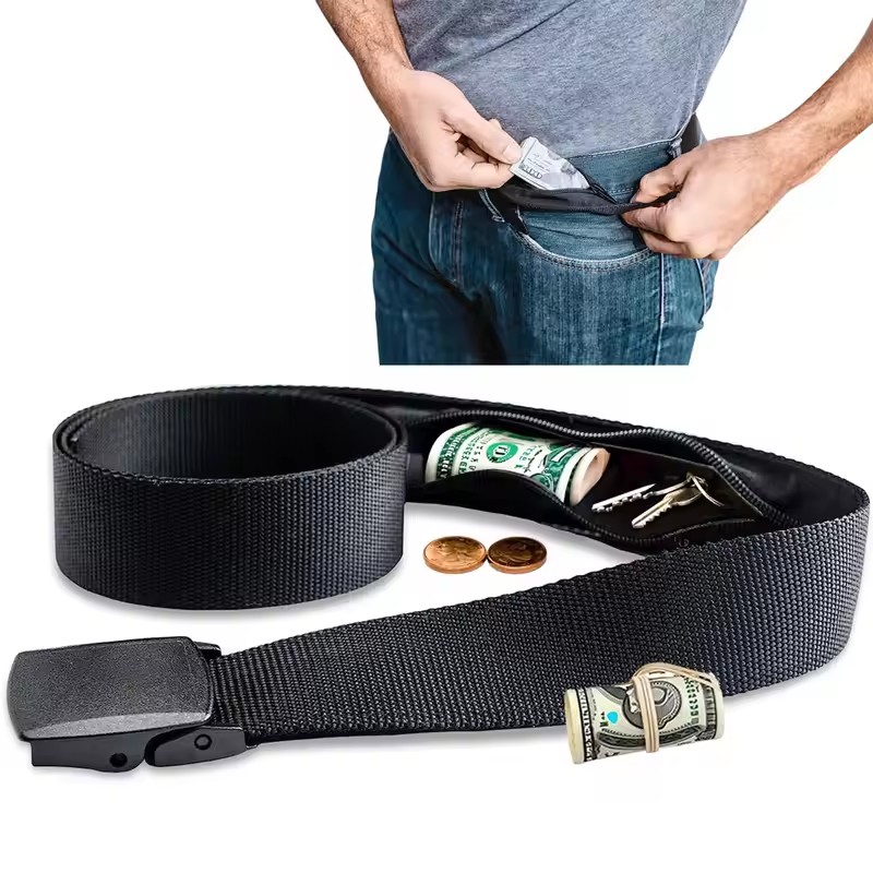 Money Belt Hidden - 新しい旅行現金盗難防止ベルトウエストバッグ女性ポータブル隠しマネーストラップベルト財布ウエストパック男性隠しベルト男性女性