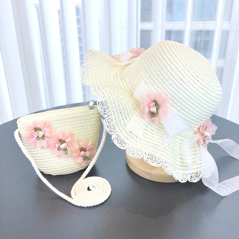 Travel Accessories For 10 Year Old Girl - 女の子用2ピース麦わら帽子、無地、アウトドア旅行用サンハット、花柄フィッシャーマンスタイル、子供用ファッションアクセサリー