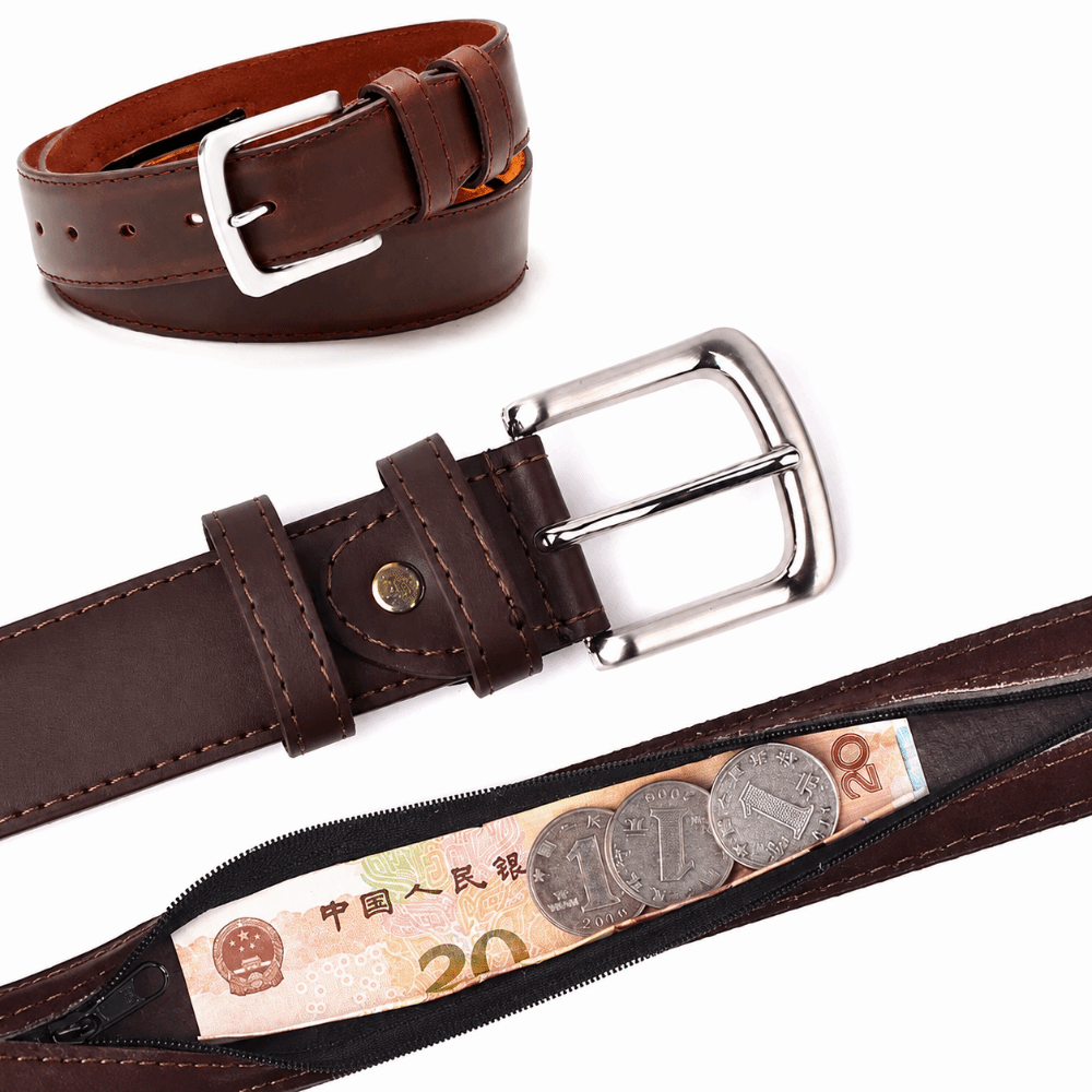 セキュリティジッパー付き隠し財布ベルト PUレザー 盗難防止 - Money Belt Hidden のレビューと価格
