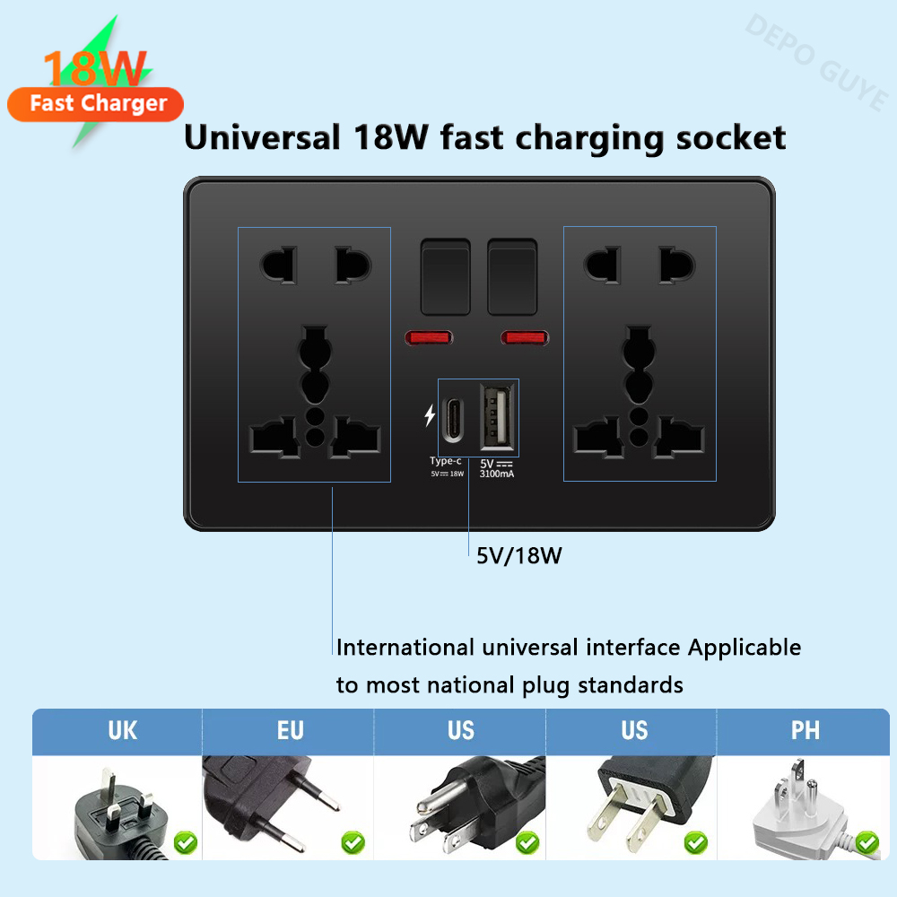 ユニバーサルブラック USB Type-C 18W スマート - Travel Accessories Uk のレビューと価格