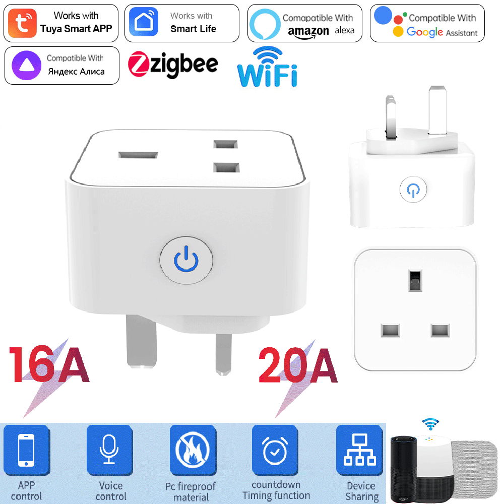 Tuya スマートソケット 16A/20A WiFi または - Travel Accessories Uk のレビューと価格
