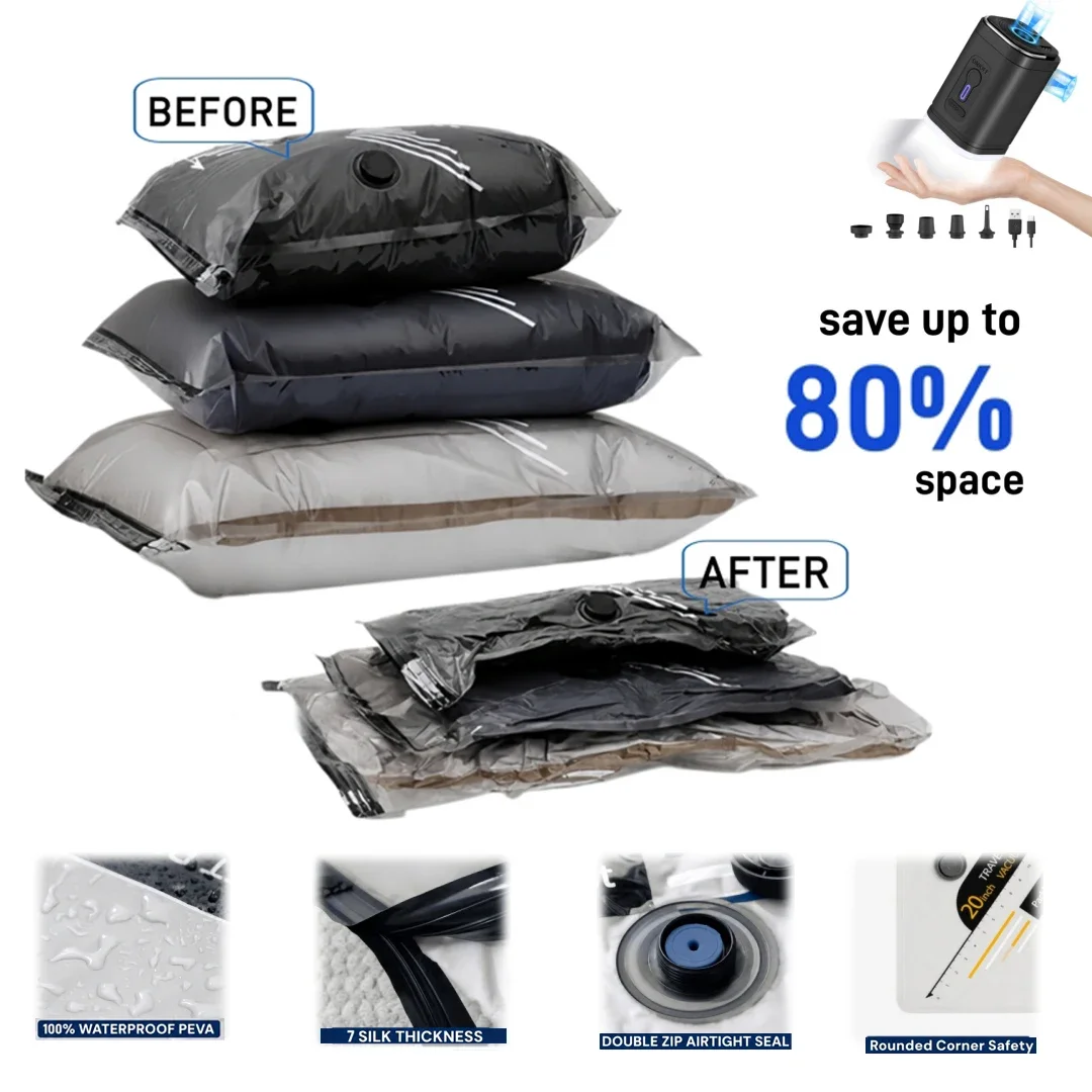 耐引き裂き 真空 圧縮 バッグ 旅行 必需品 セット, 多目 - Compression Bag Vacuum のレビューと価格