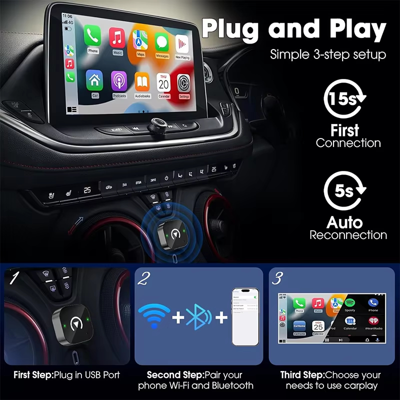 2-in-1 ワイヤレスCarPlayアダプター プラグアン - Travel Plug Type C のレビューと価格