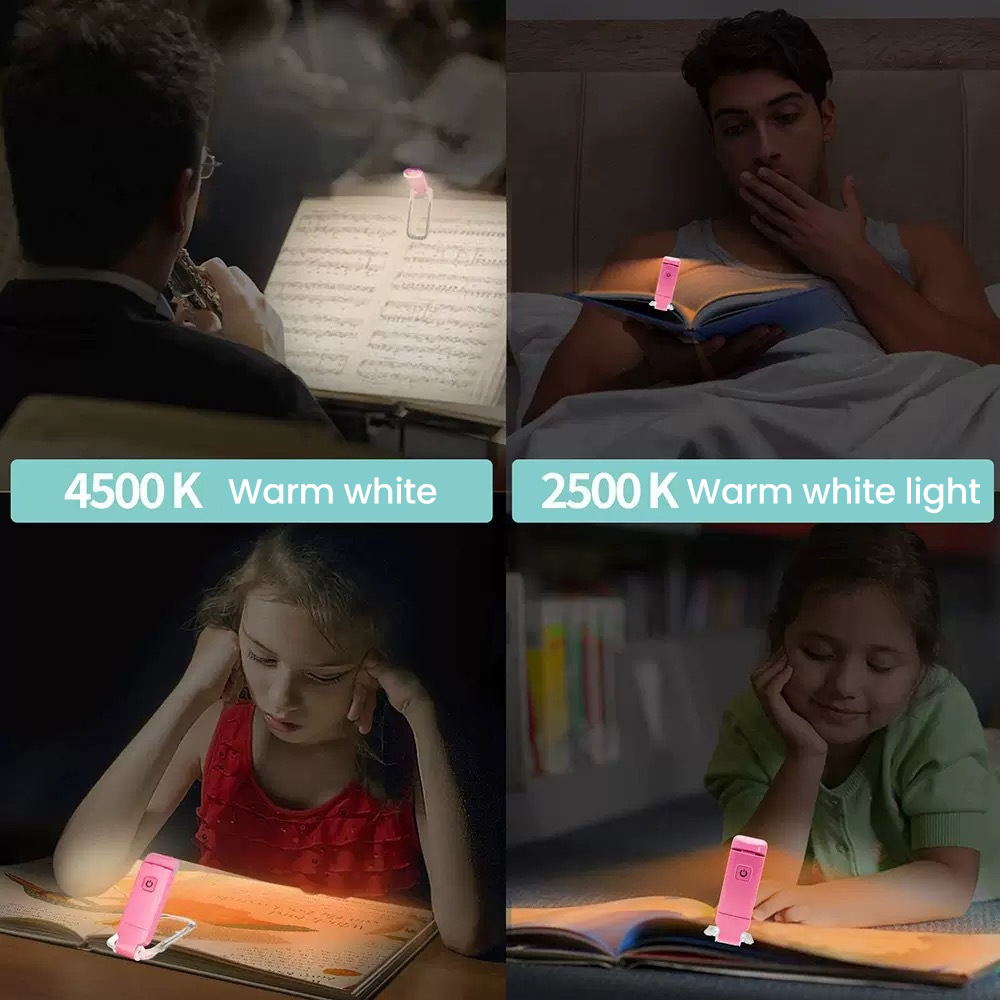ポータブル充電式LEDクリップオンブックライト、3色調光可能 - Travel Reading Accessories のレビューと価格