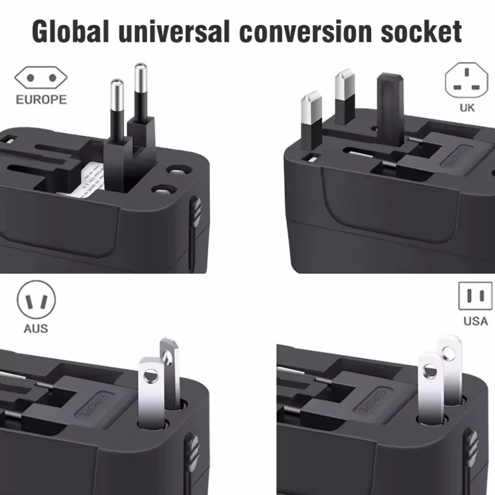 オールインワン万能国際プラグアダプター 2USBポート 1  - Travel Accessories Uk のレビューと価格