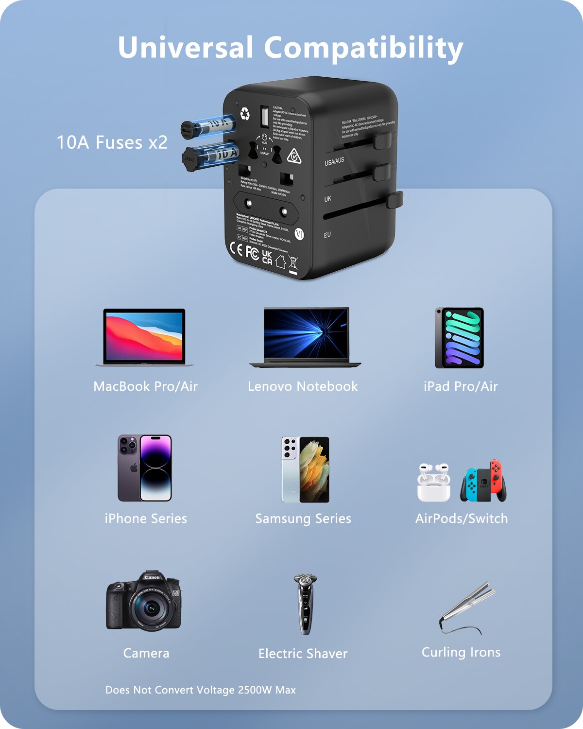 Encent-3つのUSBポートを備えたユニバーサルトラベル - Travel Accessories For Europe のレビューと価格