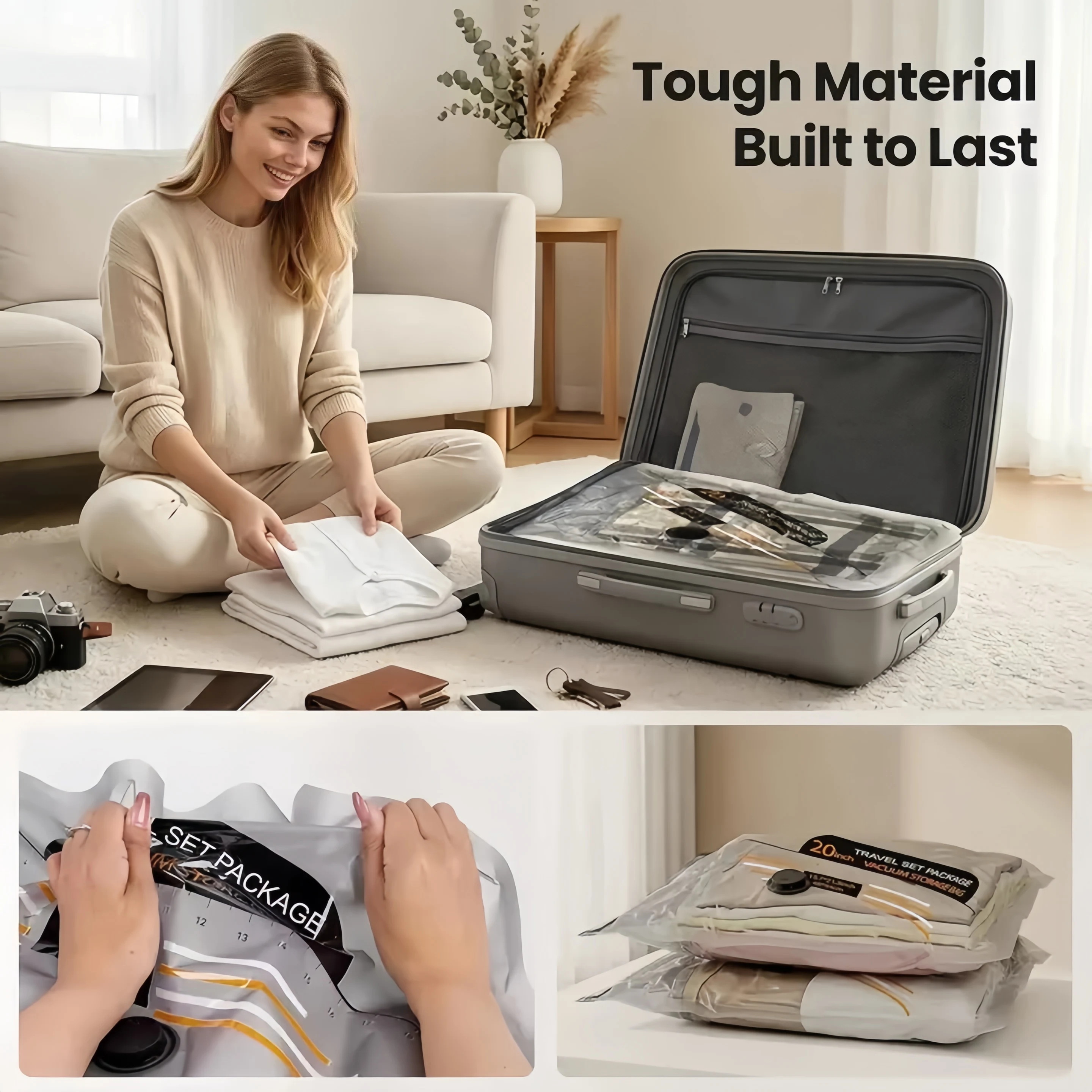 圧縮パッキングキューブ真空圧縮収納袋手動ポンプ付き繰り返し使 - Compression Bag Vacuum のレビューと価格