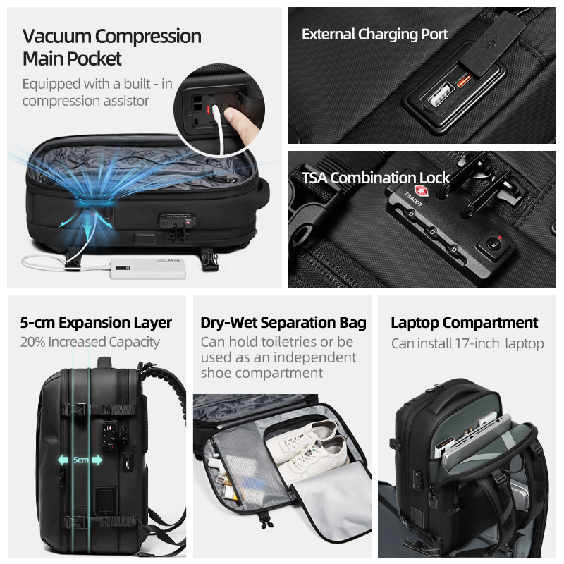 メンズトラベルバックパック ワンクリックスタートポンプ真空圧 - Compression Bag Vacuum のレビューと価格