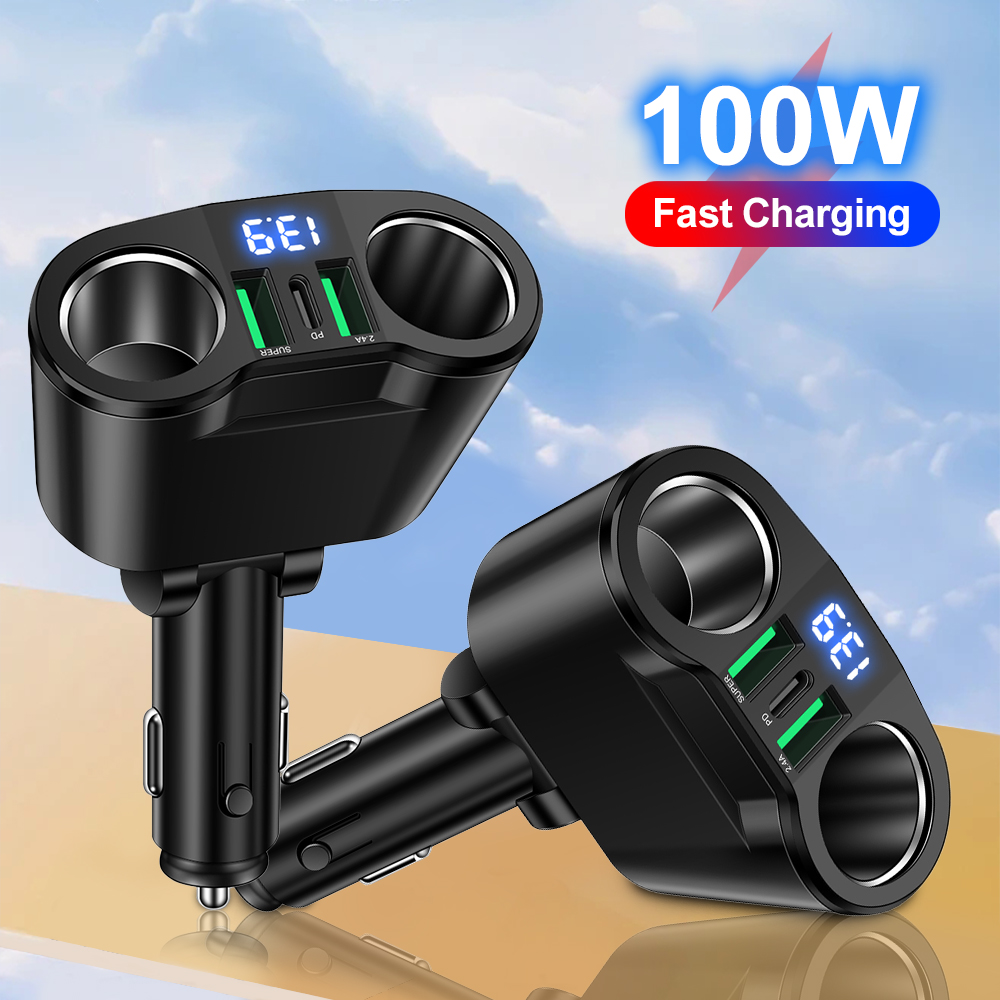 USBカーチャージャーアダプター タイプC デジタルディスプ - Travel Plug Type C のレビューと価格