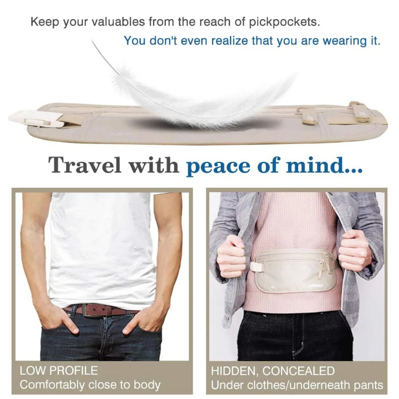 パスポート、お金、貴重品を隠せるトラベルウエストバッグ、ポー - Money Belt Hidden のレビューと価格
